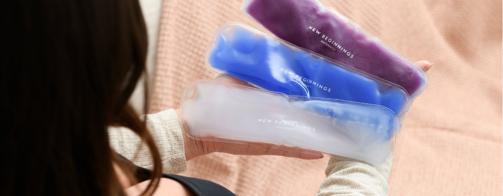 women holding three new beginnings postpartum hot and cold pack in different colours