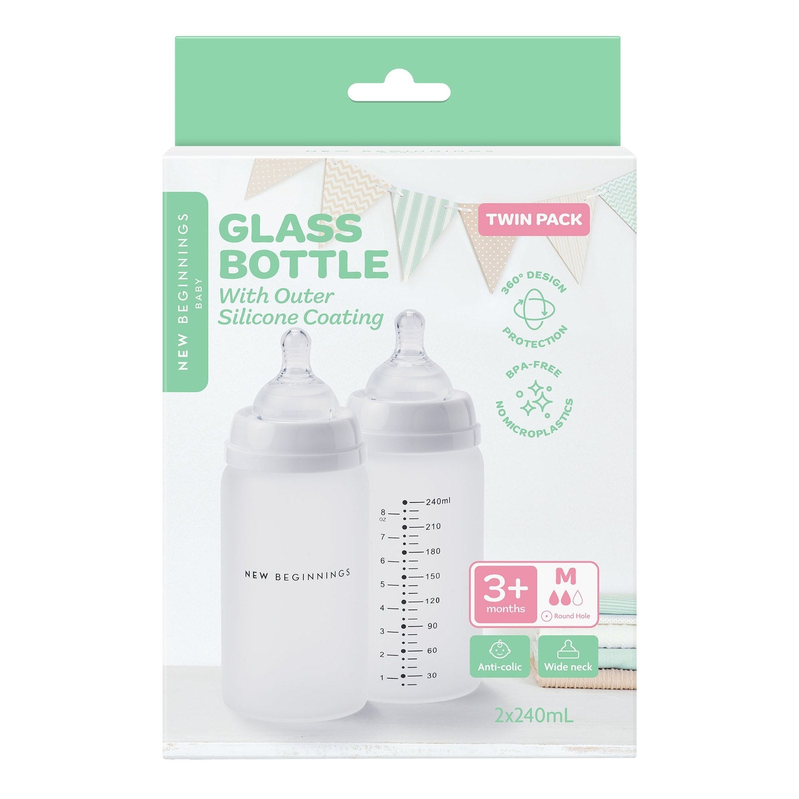 Glass Bottle with Silicone Outer - 240ml Twin