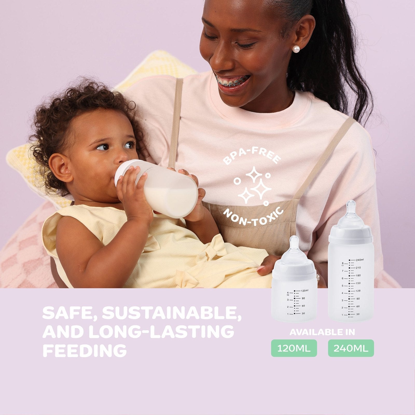 Glass Bottle with Silicone Outer - 240ml Twin