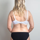 model wearing Diamond Maternity Bra in white back view