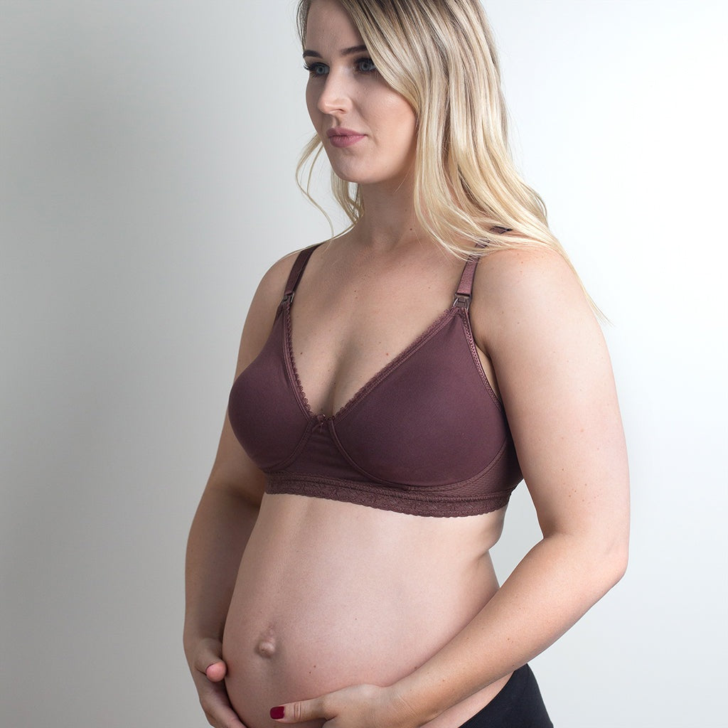 model wearing Diamond Maternity Bra in mocha