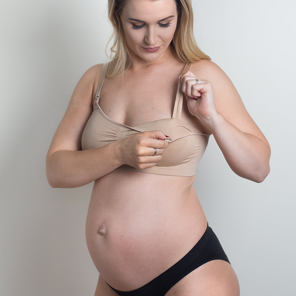 model demonstrating Everyday Maternity Bra in black